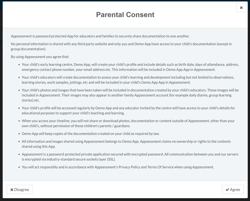 Parent Permission when joining Centre App