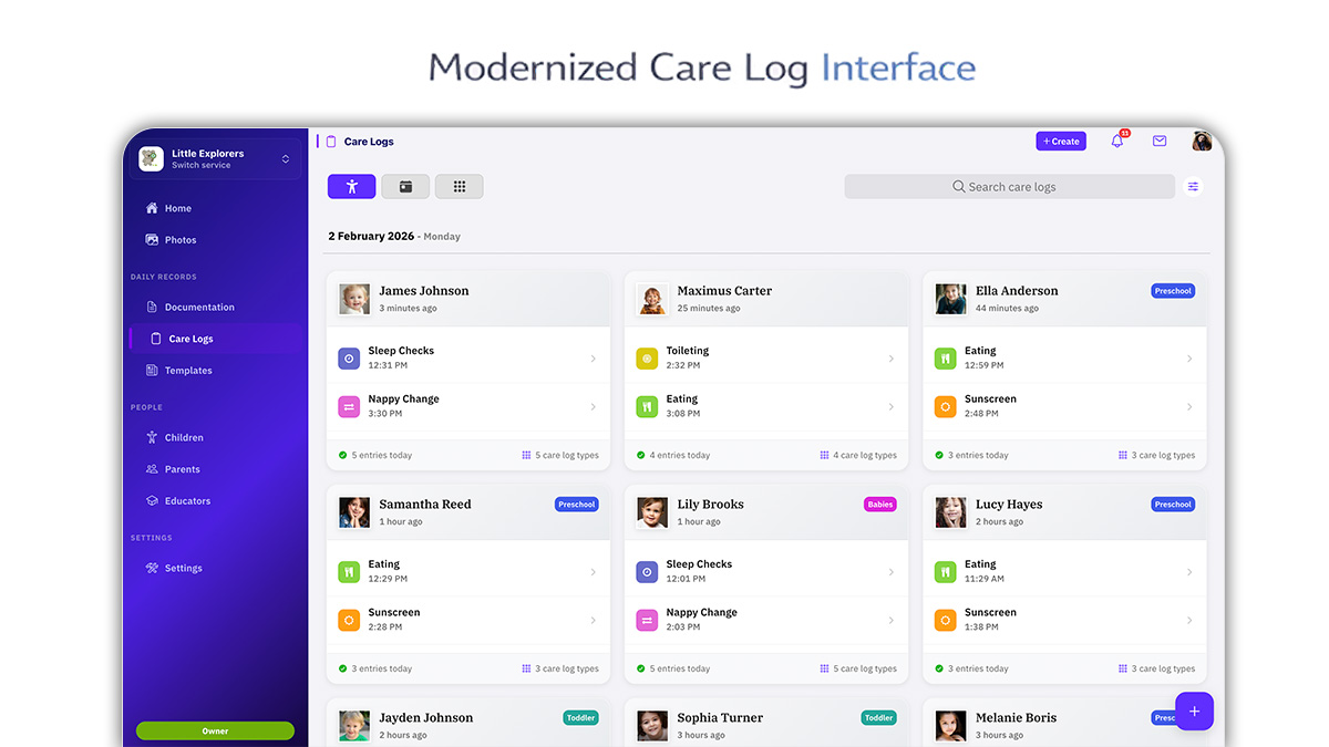 Care Logs redesign and export
