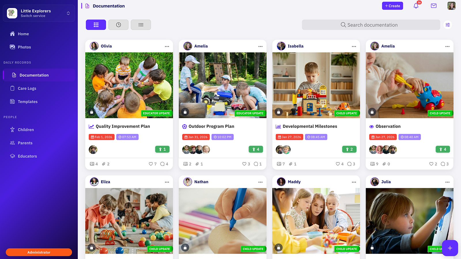 Documentation timeline preview